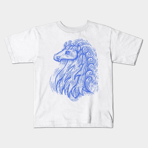 Side Profile of a Horse Head with Curly Hair Hand Drawn Illustration Kids T-Shirt by GeeTee